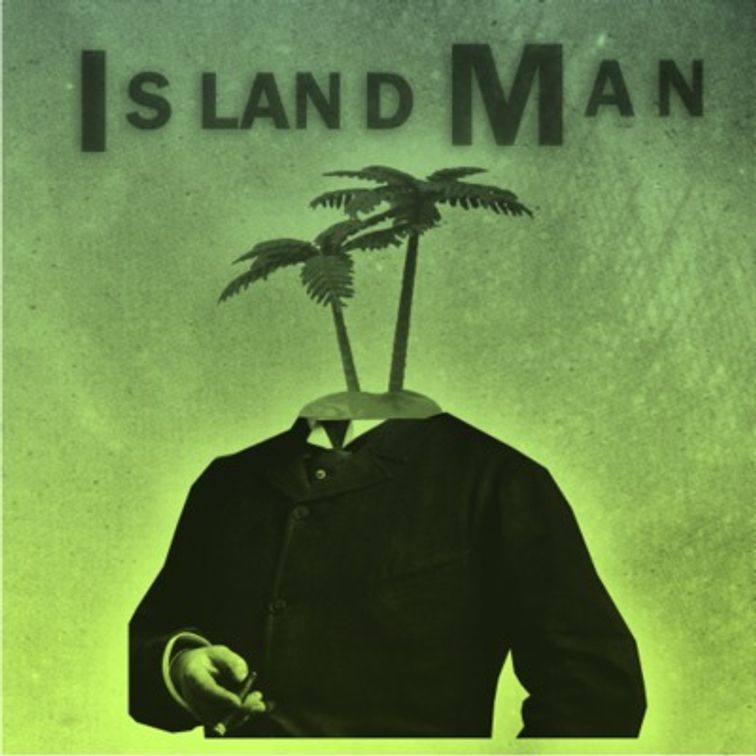 Cover for album Island Man with a picture of a man smoking a cigar with a small island for a head.